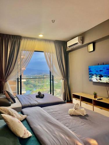 Penampang Apartment | K AVENUE SUNSET BALCONY 2QUEEN BEDS STUDIO ROOM near airport