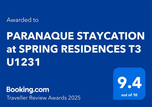 Don Bosco Apartment | PARANAQUE STAYCATION at SPRING RESIDENCES T3 U1231