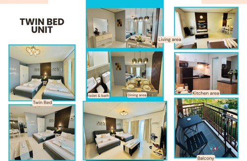 Puerto Princesa City Centre Apartment | Palawan Twin-Bed Resort-Condo Homes with Balcony, FREE Pool , FREE Parking near Airport - B1 7Kunzite