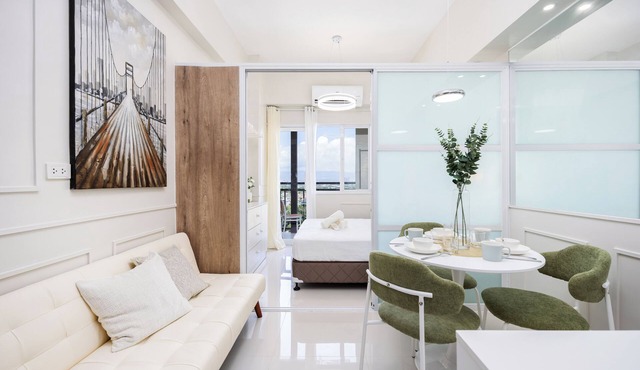 Modern Nordic Studio With Balcony and Pool in Primeworld District Near Airport