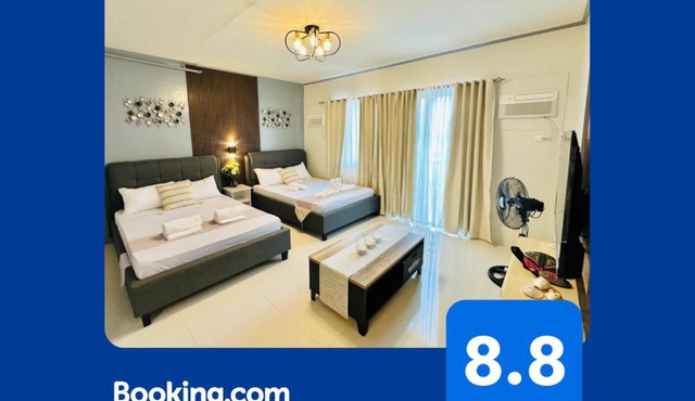 Palawan Twin-Bed Resort-Condo Homes with Balcony, FREE Pool , FREE Parking near Airport - B1 7Kunzite