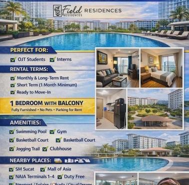 Field Residences Pool View with Balcony Near Airport behind SM sucat in Manila